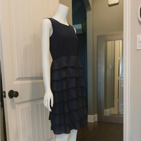 Orla Kiely Tiered Ruffle Dress | Dark Navy |Sleeveless Size 4 - Picture 4 of 16